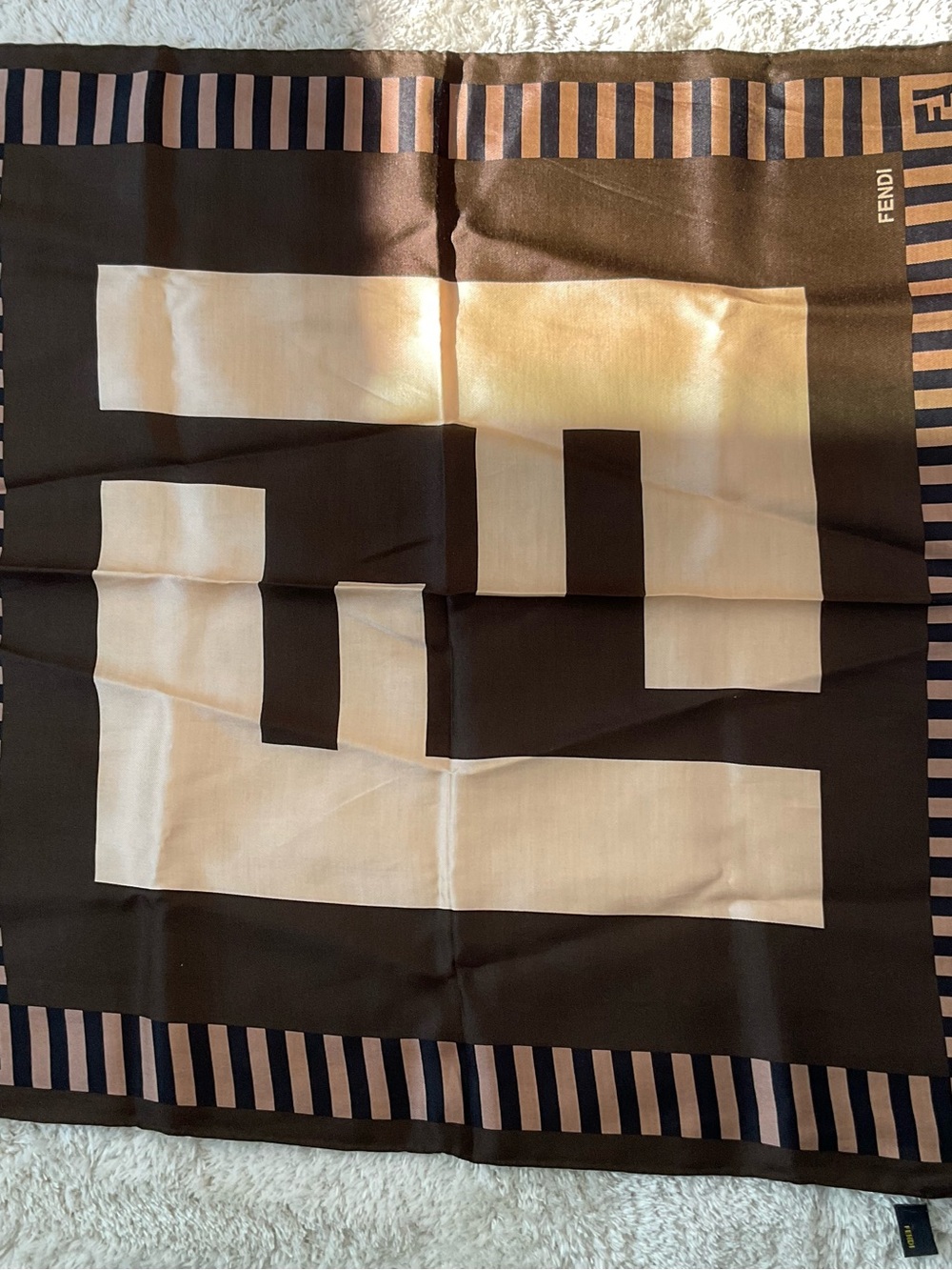 Fendi Brown & Cream Graphic FF Logo Silk Scarf